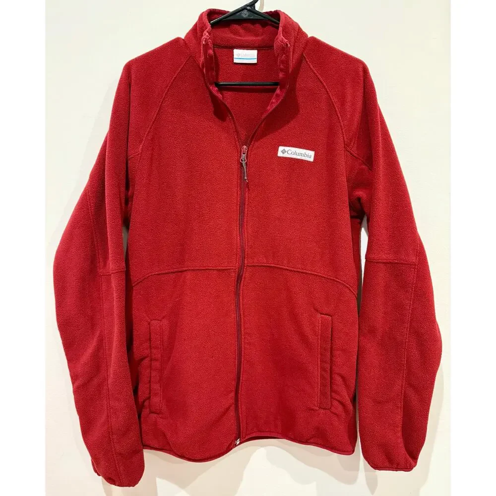 Columbia Full Zip Fleece Jacket, Maroon, Men's Small